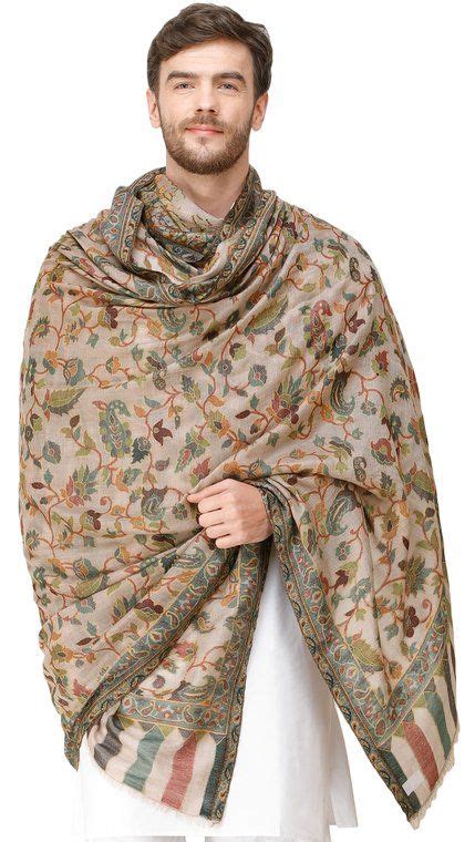 Mens Cashmere Shawl From Amritsar With Kani Woven Multicolor Flowers
