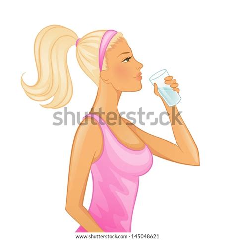 Vector Illustration Young Woman Drinking Water Stock Vector Royalty