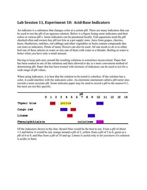 Lab Session 11 Experiment 10 Acid­base Indicators