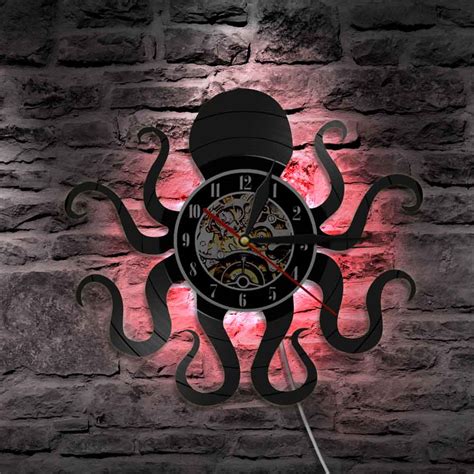 Octopus Mollusk Vinyl Record Wall Clock With Led Illumination Kraken