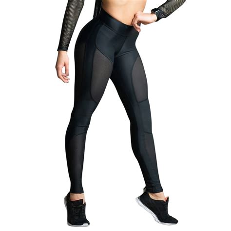 Feitong See Through Workout Leggings Women Solid High Waist Fitness