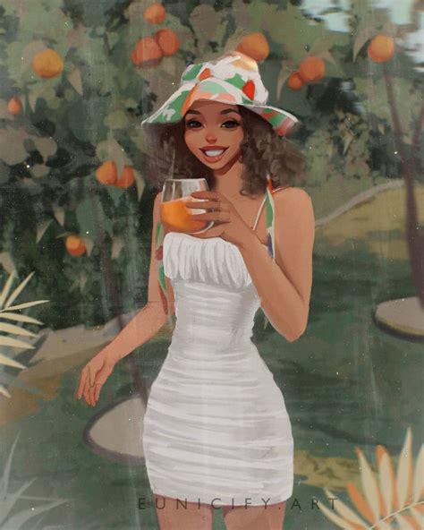 A Painting Of A Woman In A White Dress And Hat Holding A Glass Of