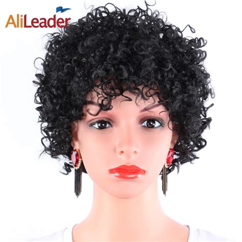 Alileader Hair Products Black Short Afro Kinky Curly Wigs Heat