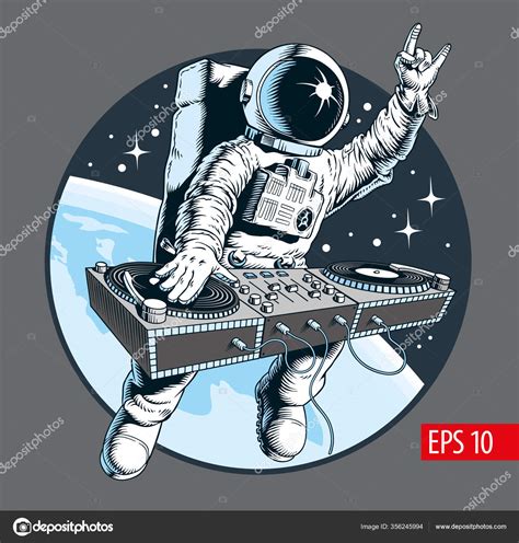 Astronaut Dj With Turntable In The Space Universe Disco Party Vector