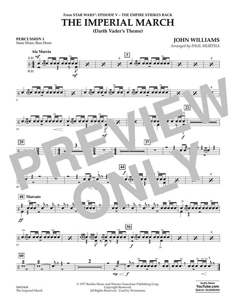 The Imperial March Darth Vaders Theme Percussion 1 Sheet Music