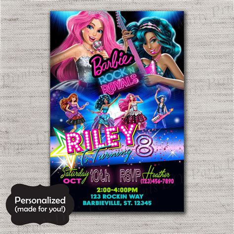 Barbie Rock'n Birthday Royals invite,Barbie,Barbie invite,JPG file,Invite,Barbie invite, DPP204 