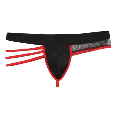 Sexy Mens Lingerie Hollowed Out Straps One Side Mesh Bikini G Strings Thongs Underwear Men