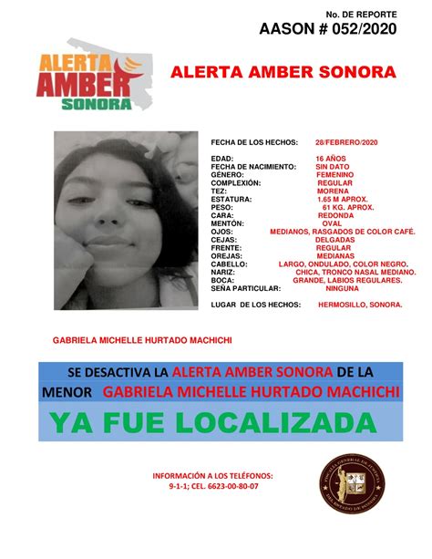 Broadcast emergency response (amber) alert is part of the nationwide amber plan and is a voluntary . Localizan a la menor Gabriela Michelle Hurtado, desactivan ...
