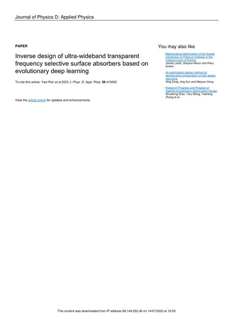 Pdf Inverse Design Of Ultra Wideband Transparent Frequency Selective