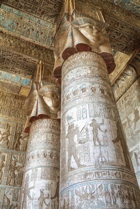 Hathor Headed Columns Hypostyle Hall Temple Of Hathor Dendera Egypt Stock Photo Dissolve