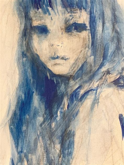 A Drawing Of A Woman With Blue Hair