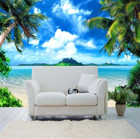 3d Tropical Island Beach Wallpaper For Walls Palm Trees