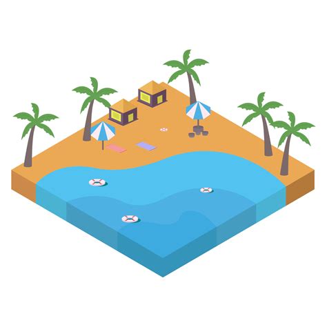 2 5d sandy beach vector design with the coconut tree and resort concept sandy beach vector with