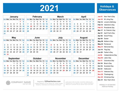 Free download 2020 yearly calendars with all federal holidays and festivals of the united states. 2021 Calendar Holidays And Observances | Printable ...