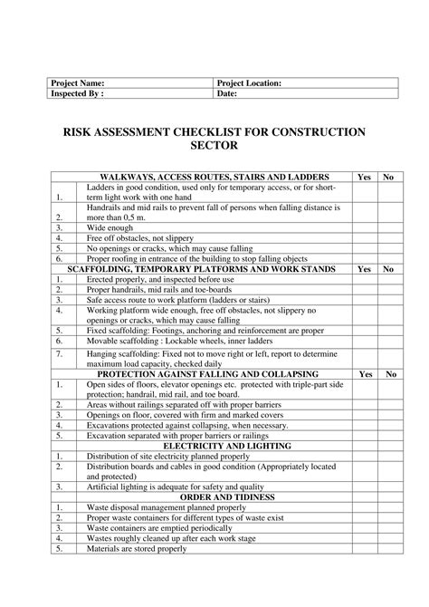 Free Construction Risk Assessment Template Printable Templates