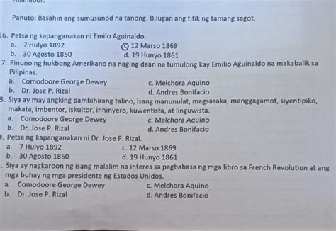 Basahin Ang Sumusunod Na Tanong Bilugan Ang Titik Ng Tamang Sagot