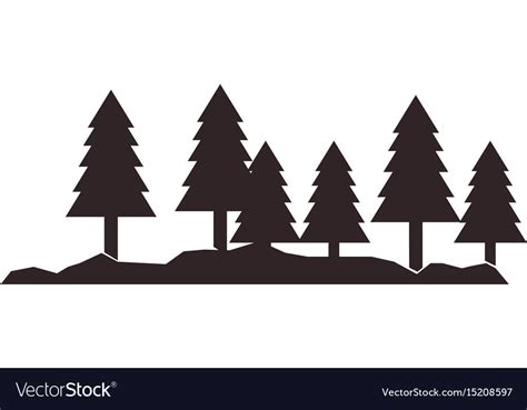 Silhouette Pine Tree Forest Natural Landscape Vector Image