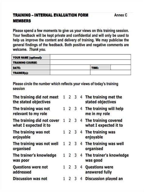Free 15 Training Feedback Forms In Pdf