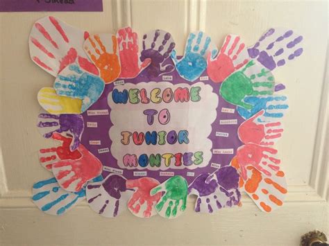 Welcome Sign With Childrens And Teachers Hand Prints