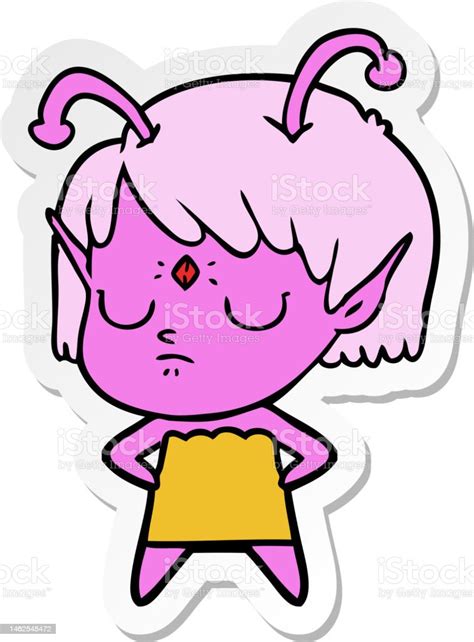 Sticker Of A Cartoon Alien Girl Stock Illustration Download Image Now