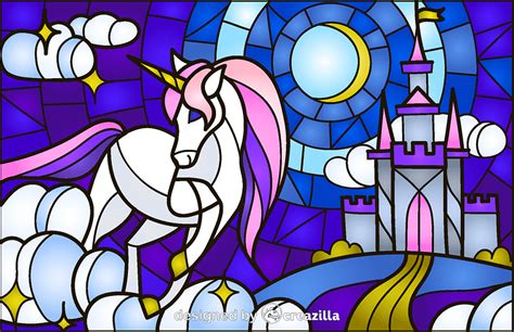 Unicorn Stained Glass Style Illustration Vector Free Download Creazilla