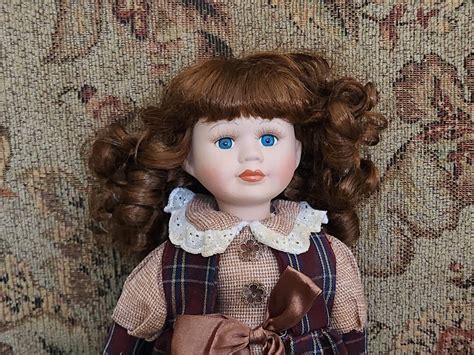 Vintage Beautiful Reddish Brown Hair Blue Eyed Porcelain Doll Etsy