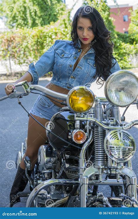 Beauty With Bicycle Stock Image Image Of Cute Harley 36742193