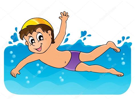 Niña Nadando Animada Ilustración De Adorable Niño Nadando En El Mar