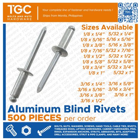 500 Pcs Aluminum Blind Rivets 18 Inches Up To 316 Or Pop Rivets Tgc