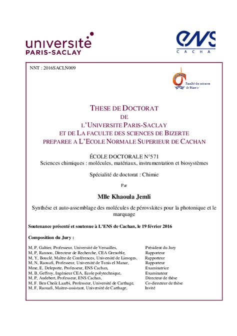 Rapport De Soutenance De Thèse De Doctorat En Chimie