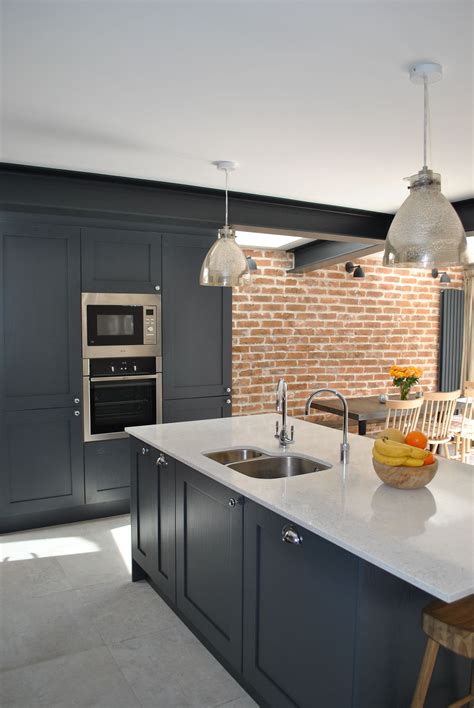 Modern Shaker Kitchen In Dark Slate Blue Looks Stunning Against The
