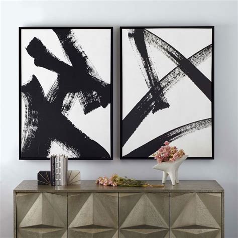 Abstract Ink Brush Framed Wall Art Black And White West Elm