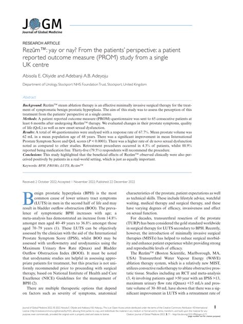 Pdf Rezūm™ Yay Or Nay From The Patients Perspective A Patient