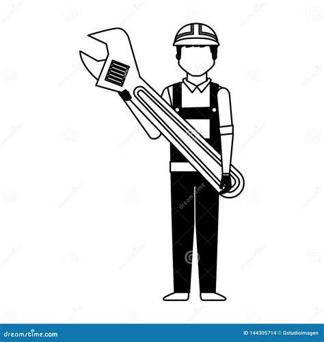 Worker Man With Wrench Tool Stock Vector Illustration Of Background