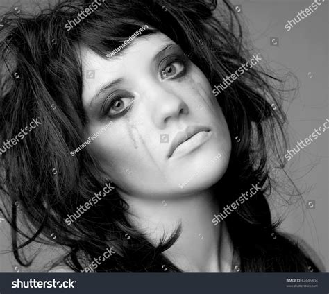 Sad Woman Face Smeared Makeup Stock Photo 62446804