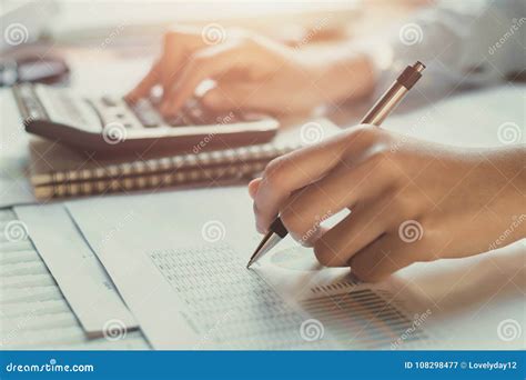 Accountant Working On Desk To Using Calculator Stock Image Image Of