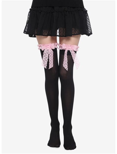 Pink Lace Bow Black Thigh Highs Hot Topic
