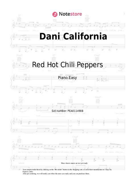 Red Hot Chili Peppers Dani California Piano Sheet Music On Note Store