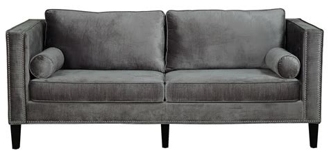 Gray Velvet Sofa With Nailheads