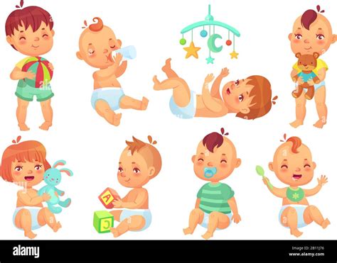 Smiling Cartoon Baby Happy Cute Little Kids Playing With Toys Small