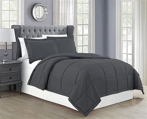 Buy Mk Collection 3pc Fullqueen Down Alternative Comforter Set Solid Charcoaldark Grey New