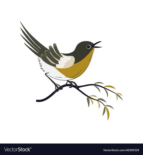 Nightingale Bird On The Branch In Oriental Style Vector Image