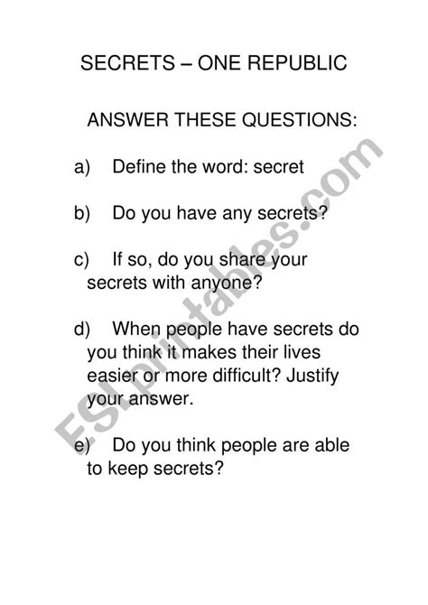 Secrets Esl Worksheet By Bimorgani
