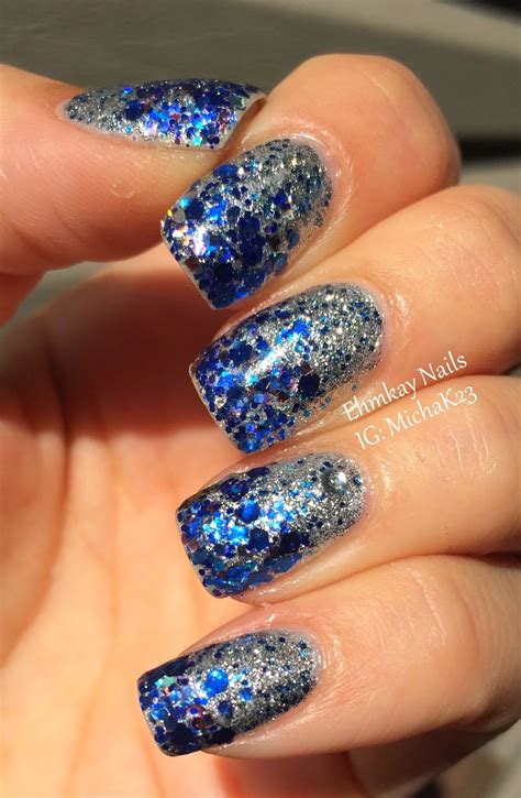 Ehmkay Nails Blue And Silver Glitter Gradient For My