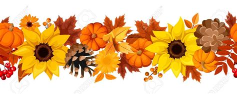 Vector Horizontal Seamless Background With Pumpkins Sunflowers