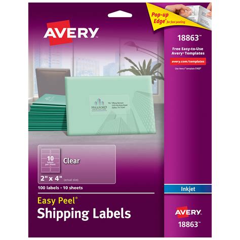 Avery 18863 Easy Peel 2 X 4 Clear Matte Shipping Labels 100pack