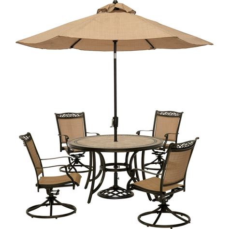 Hanover Fontana 5 Piece Outdoor Dining Set With Four Sling Swivel