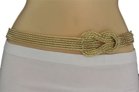 New Women Gold Mesh Braided Metal Fashion Belt Hip High Waist S M Regular Size