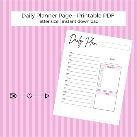 Daily Planner Page Printable Letter Size 85x11 Digital Etsy