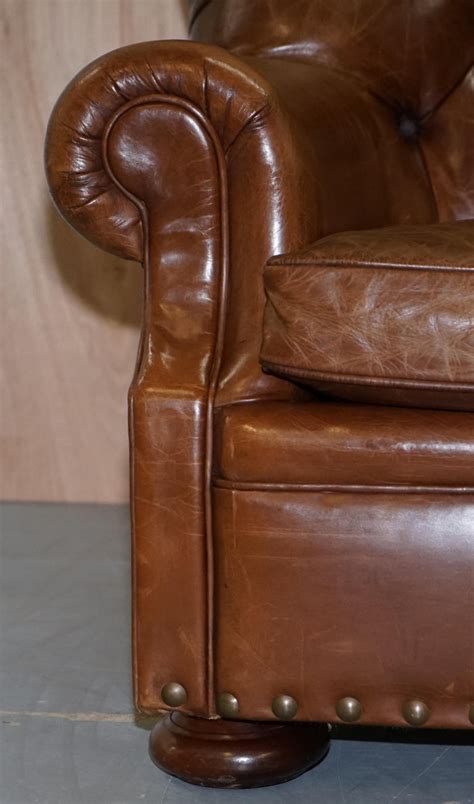 Leather armchair with ottoman in brown. Ralph Lauren Writer's Aged Brown Leather Armchair and ...